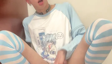 Blue Femboy Having Fun with New Toy