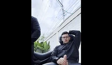 Role Play On The Bike Wearing Hot Leather, In A Hot Outddoors, And Cumming A Huge Load
