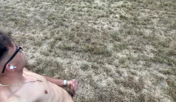 German Boy Jerks off Naked Outside and Cums