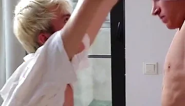 Guy with Huge Dick Fucks Cute Twink to Shiver and Cums in Him