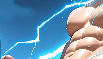 Lightning Elemental Solo Boy Jerking Erect Dick with Electric Glow