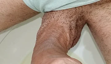 Desperate Pissing in New Pink Underwear, Big and Venomous Penis, Close-up