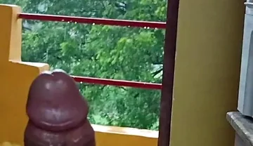 Indian Boy Naked in Rain in Balcony Huge Cock Masturbation
