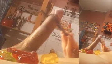 Jon Arteen Swallows Cum Candies in Nantaimori Style on His Sexy Gay Twink Body for Halloween Masturbating with Asian Chopsticks