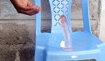 Big Black Ass Bottom Fucking His Asshole with a Dildo Outside