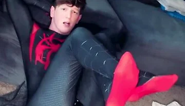 Super Hero Spiderman Cosplay Twink Getting Fucked By Machine