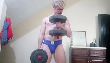 Handsome White Latino Working Out in Jockstrap