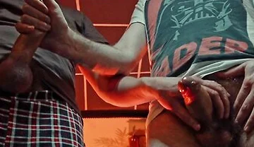 Two Men Jerk Off Each Other Their Big Hairy Dicks And Cum Copiously Right On Your Face. Pov