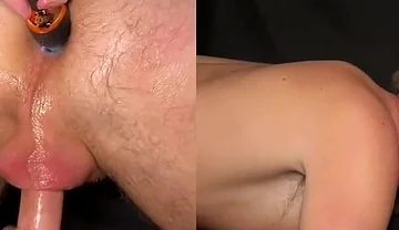 Milking and Edging His Dick From Behind, Using Dildos in His Hole