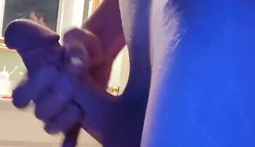 Skinny Boy With A Stomach Full Of Food Strokes His Cock Till He