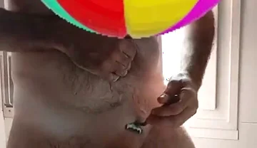 Handsome Mature Chubby with Big Fat Cock Shaving My Cock and Eggs in the Shower in Close-up