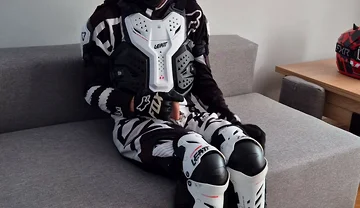 Motorcyclist in Gear Cum Hot on Himself