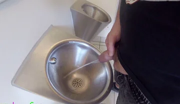 I’m Pissing Into the Urinal of a Public Restroom and Jerking off My Thick Cock Until I’m Precumming