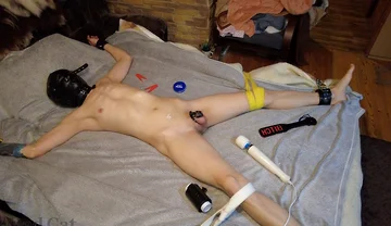 Chastity Guy Tied to the Bed, Allowed to Cum and Locked Again
