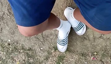 Making Socks Dirty in Slides - Used Socks and Slides and Uncut Soft Cock