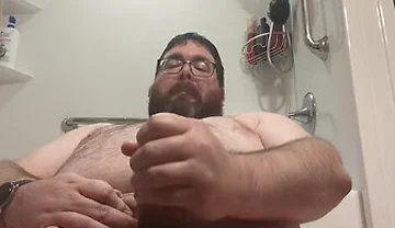 Fat Bear With A Fat Cock Has A Pre-shower Edge And Cum Wearing A Cock Ring
