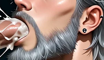 Rugged Silver Bear Deepthroats and Fills Throat with Exploding Cum