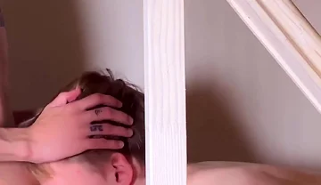 Aiden Sucks Matty's Dick on the Stairs: Hot Twinks Deepthroat with Cum