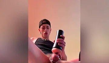 Stroking And Edging My Big Hard Cock With My New Toy, Massive Cum Shot!
