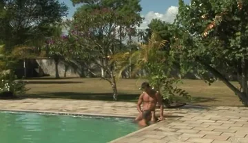 Rugged Mates in Poolside Bareback Fuck