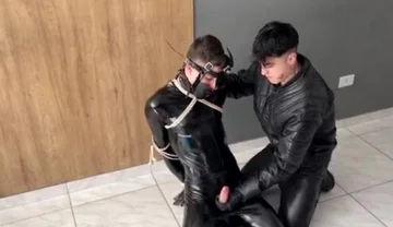 Biker fucking bound rubber boy