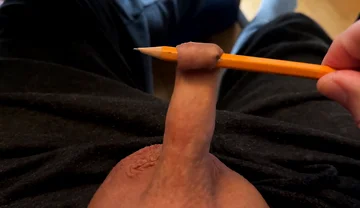 Play with the Foreskin of My Little Cock and a Pencil