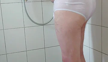 Pissing and Showering After a Walk in White Underpants