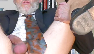 Daddy in Suit Plays with His Dildo
