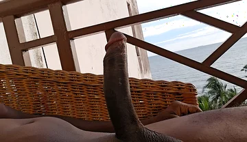 Vibing Beach View While Fapping My Black Mole Dick