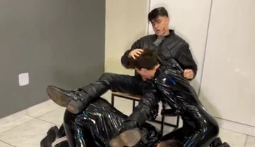 Rubber bound boys and smoking leather biker master