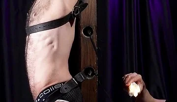 Zeus Ballgagged and Tied to the Post for Feet Tickling