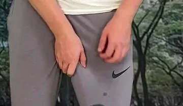 Outdoor Cum in Grey Sweatpants