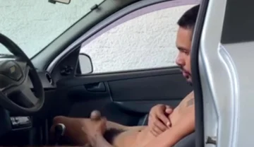 Brunette Jerking off in the Car