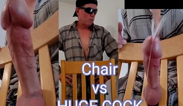 Huge Cumshot From Huge Cock Stuck in Chair