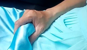 Cum Wearing Blue Chiffon Dress with Satin Lining
