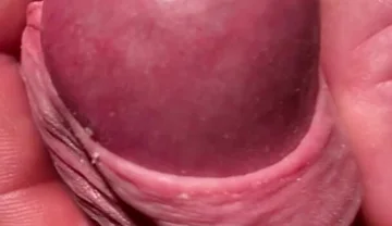 Edging His Big Cock Head with His Own Foreskin Until He Cums
