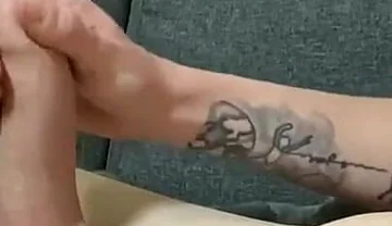 Naked Twink Lays on Sofa Stroking Huge Uncut Cock Until Cumming on Ripped Abs - Amateur Solo