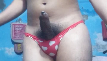 Young Indian Femboy Wearing His Step Sister's Red Bra and Panties While Jerking His Phimosis Dick Until Cum