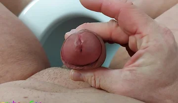 POV: Naked, I Masturbate My Thick Cock, Play with My Foreskin and Precum in the Hotel Toilet, and Then Cum